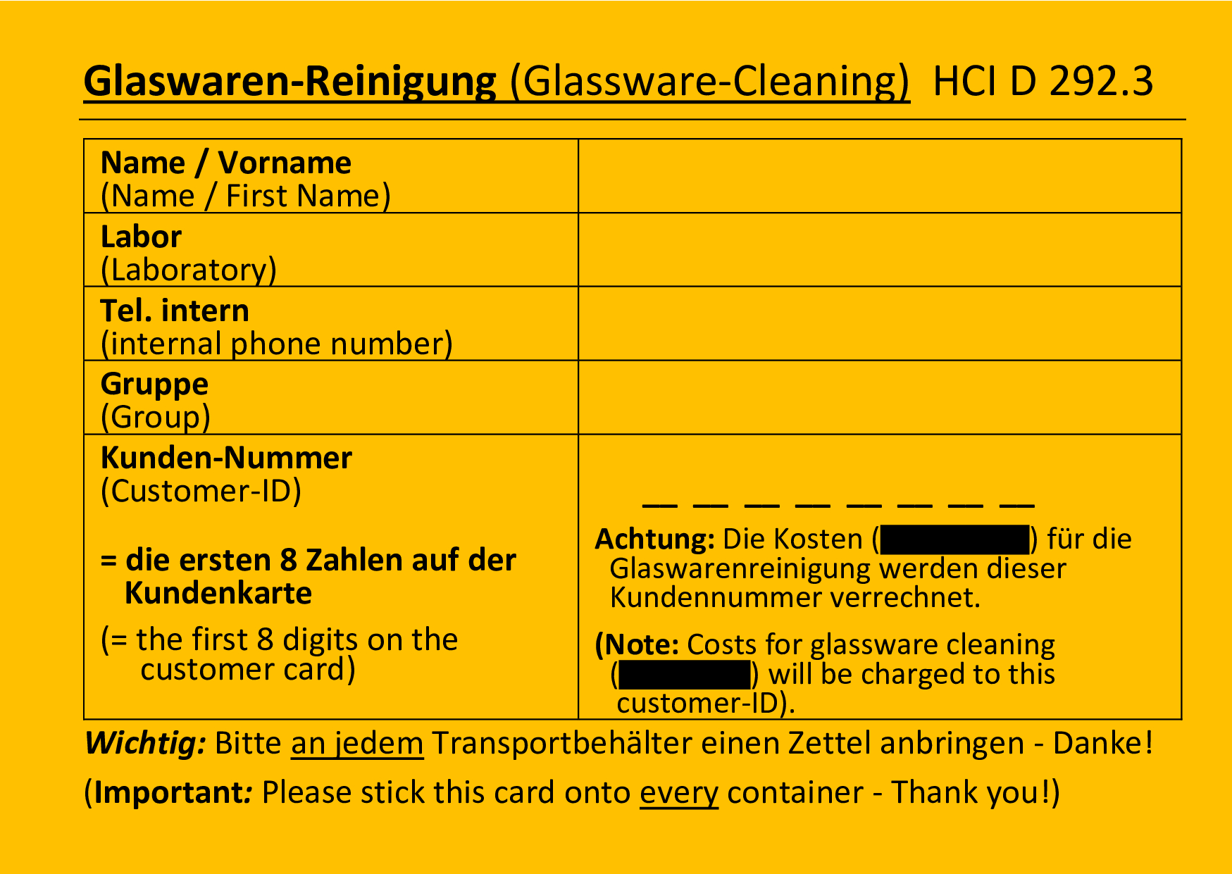 Beschriftung Glaswaren-Reinigung Beschriftung Glaswaren-Reinigung